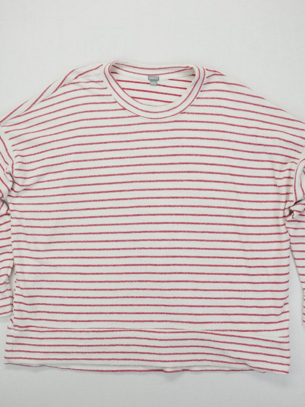 AERIE French Terry Long Sleeve Striped Sweatshirt Cream/Red size XL